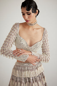 Ash Pink Chandelier Pearl Drop Lehenga Set