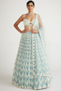 Blue Chandelier Pearl Drop Lehenga Set