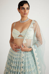 Blue Chandelier Pearl Drop Lehenga Set