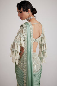 Mint Chandelier Drop Saree Set