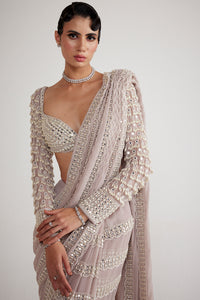 Pink Chandelier Pearl Drop Saree Set