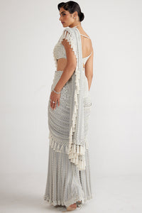 Powder Grey Chandelier Pearl Drop Saree Set