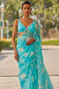 Blue Flower Saree Set