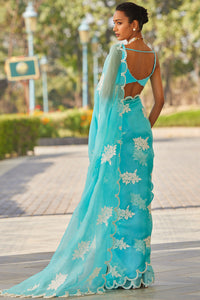 Blue Flower Saree Set