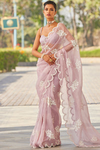 Powder Lilac Flower Saree Set