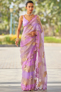 Mauve Multicolor Flower Saree Set
