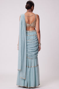 Powder Blue Multi Tier Saree Set