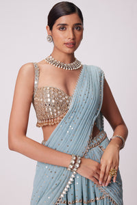 Powder Blue Multi Tier Saree Set