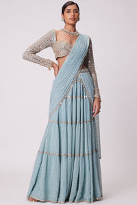 Powder Blue Multi Tier Saree Set