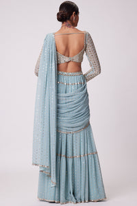 Powder Blue Multi Tier Saree Set