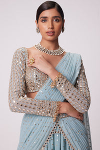 Powder Blue Multi Tier Saree Set