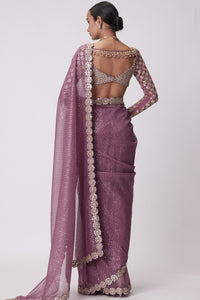 Mud Mauve Hand Embroidered Saree Set