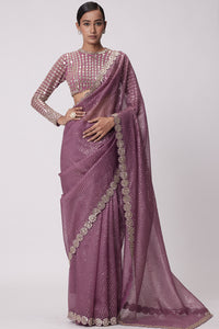 Mud Mauve Hand Embroidered Saree Set
