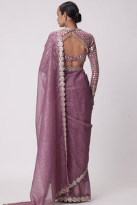 Mud Mauve Hand Embroidered Saree Set