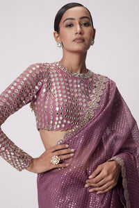 Mud Mauve Hand Embroidered Saree Set