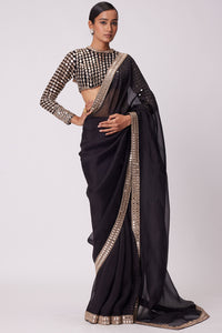 Black Hand Embroidered Organza Saree Set