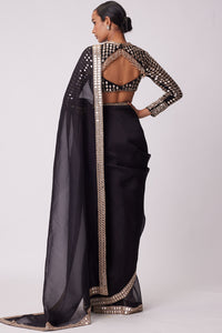 Black Hand Embroidered Organza Saree Set
