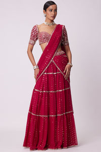 Crimson Red Multi-Tier Saree Set