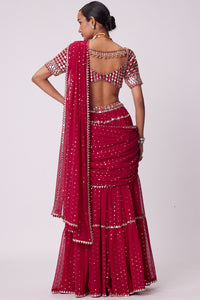 Crimson Red Multi-Tier Saree Set