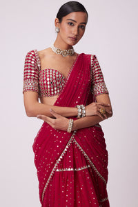 Crimson Red Multi-Tier Saree Set