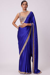 Persian Blue Hand Embroidered Saree Set
