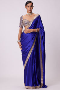 Persian Blue Mirror Embroidered Saree Set