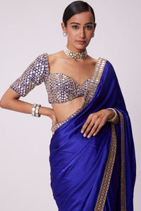 Persian Blue Mirror Embroidered Saree Set