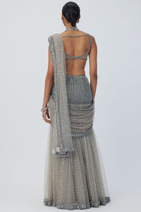 Crystal Grey Pre Draped Saree Set