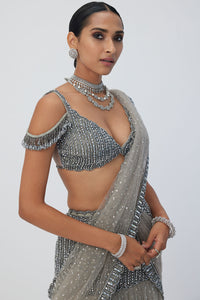 Crystal Grey Pre Draped Saree Set