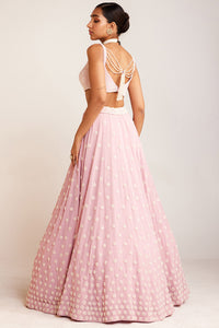 Powder Pink Pearl Flower Lehenga