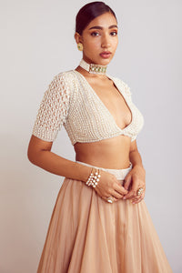 Beige Pearl Embellished Lehenga
