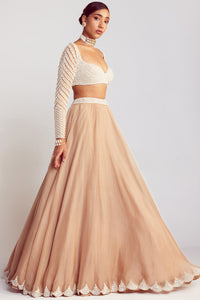 Beige Pearl Embellished Lehenga