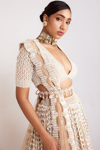 Beige Chandelier Pearl Lehenga