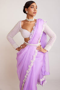 Lilac Pearl Embellished Saree