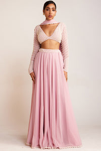 Powder Pink Pearl Lehenga Pants Set