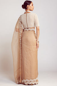 Beige Pearl Embellished Saree