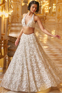 White Sequin Lehenga Set