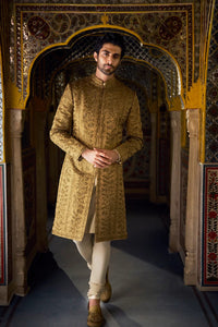 Antique Gold Tissue Sherwani Set