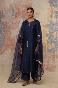 NAVY MUKAISH CHANDERI KURTA SET