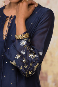 NAVY MUKAISH CHANDERI KURTA SET