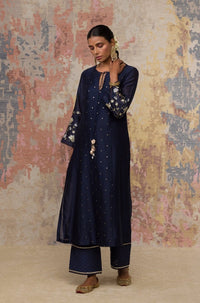 NAVY MUKAISH CHANDERI KURTA SET
