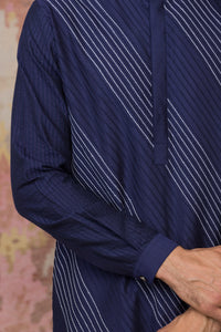 Navy Blue Cotton Silk Kurta Set