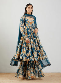 Teal Floral Sharara Set