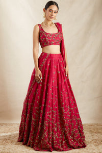 Carmine Pink Raw Silk Lehenga