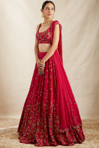 Carmine Pink Raw Silk Lehenga