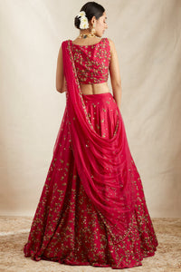 Carmine Pink Raw Silk Lehenga