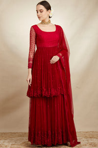 Carmine Pink Peplum And Sharara