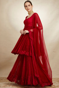 Carmine Pink Peplum And Sharara