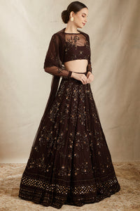 Dark Coffee Thread Work Lehenga Set