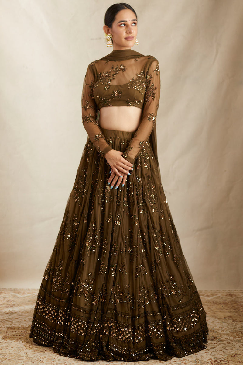 Astha Narang  Dark Green Thread Work Lehenga Set